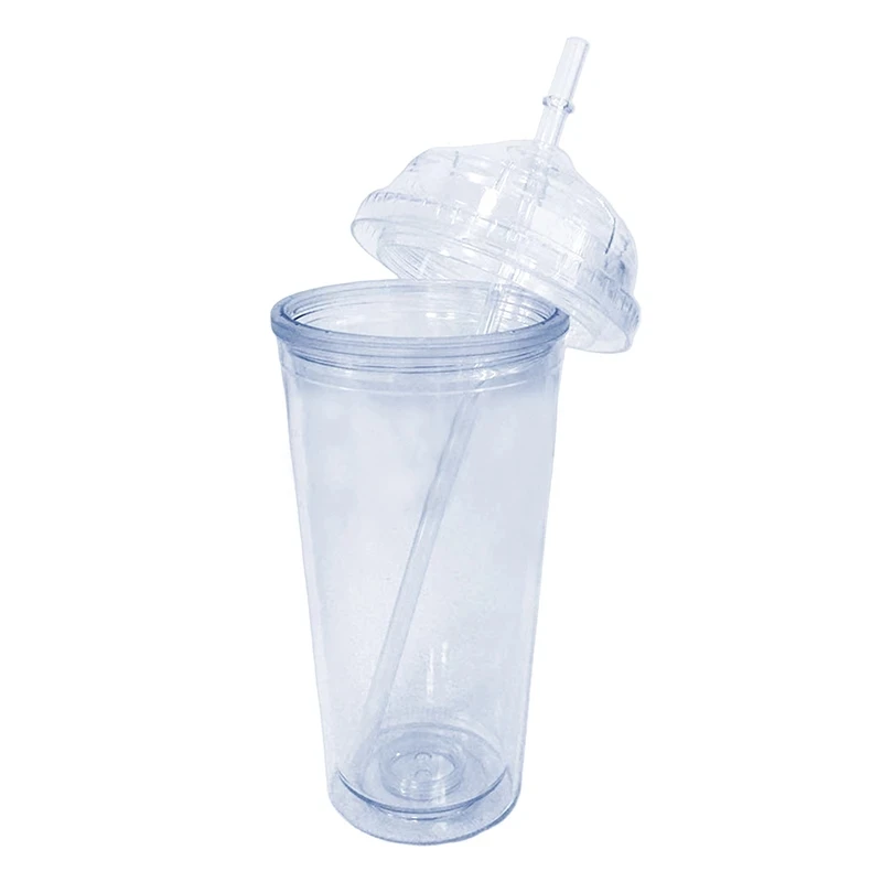20oz Milk Tumbler with Dome Lids Double Wall Plastic Drink Cups With Straw Reusable Clear Water Bottle Transparent Fruit Cup tumbler cup