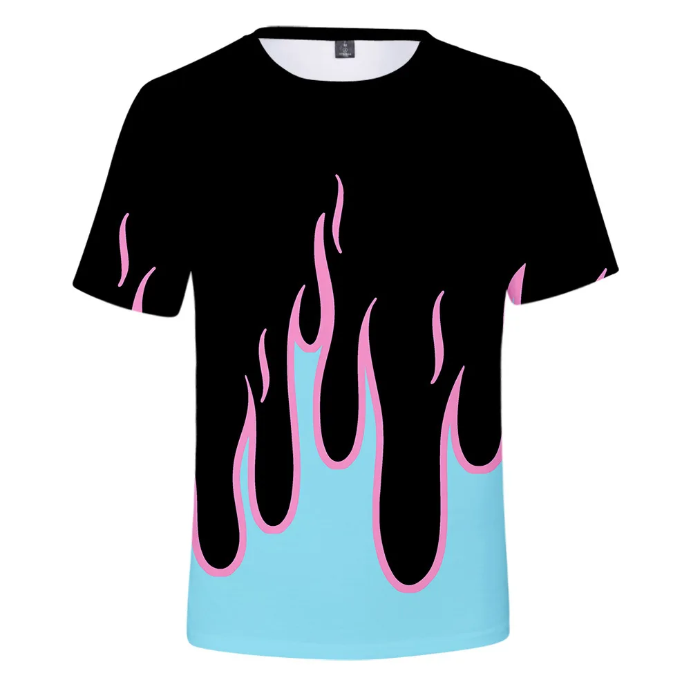 

Men's T-shirt Summer Colorful Flame 3D Print Round Neck Short Sleeve Smoke Element Funny Tshirt Trendy Graphic Tees Streetwear