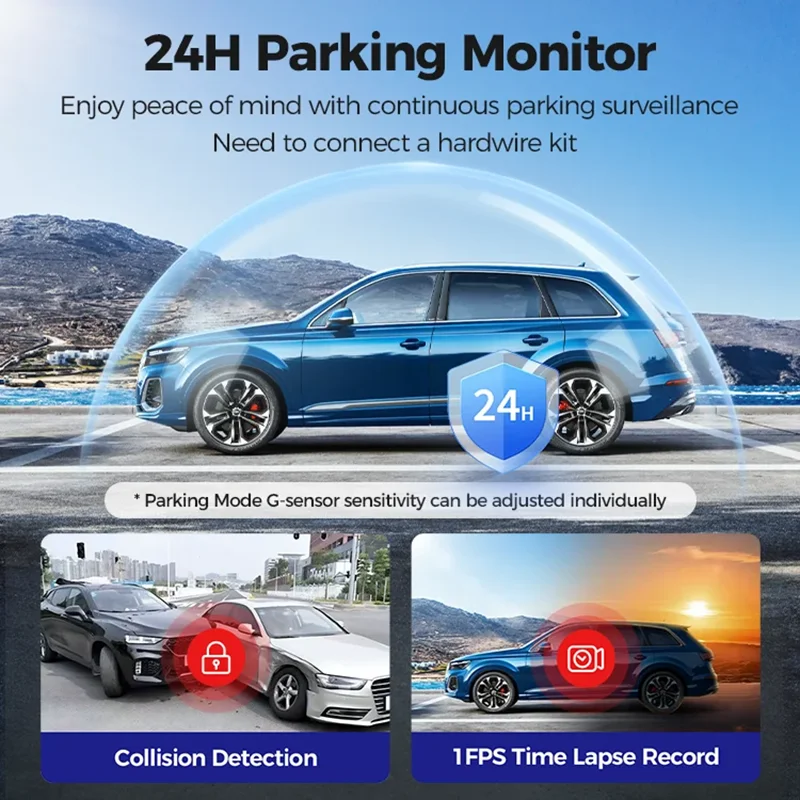 AZDOME S58 4G LTE 차량용 카메라 3채널 실시간 영상 GPS 추적 와이파이 24시간 원격 모니터링 블랙박스 차량용 DVR 레코더 무료 앱 웹