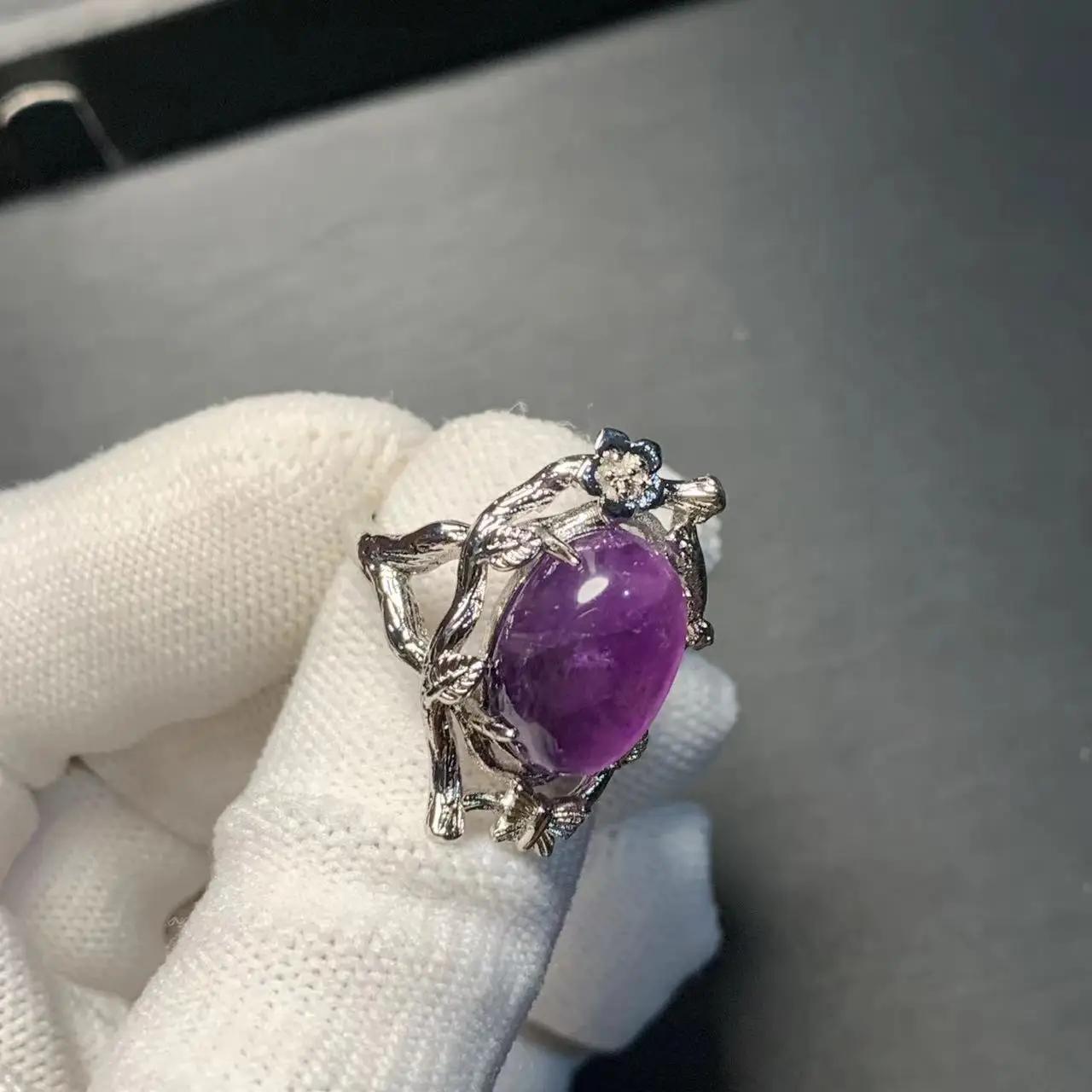 Natural Amethyst Ring Stone Female Handmade Rings Jewelry for Women Gift Purple Flower