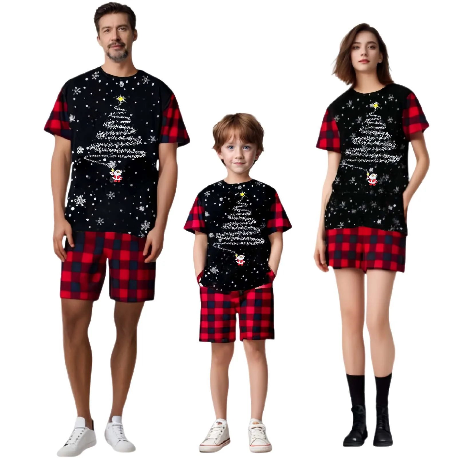 thumbnail image 2 of Conjunto de pijama familiar a juego con temática navideña, ropa de dormir para niños de manga corta y pantalones cortos, conjunto de pijamas para conjuntos familiares, 2 of 5