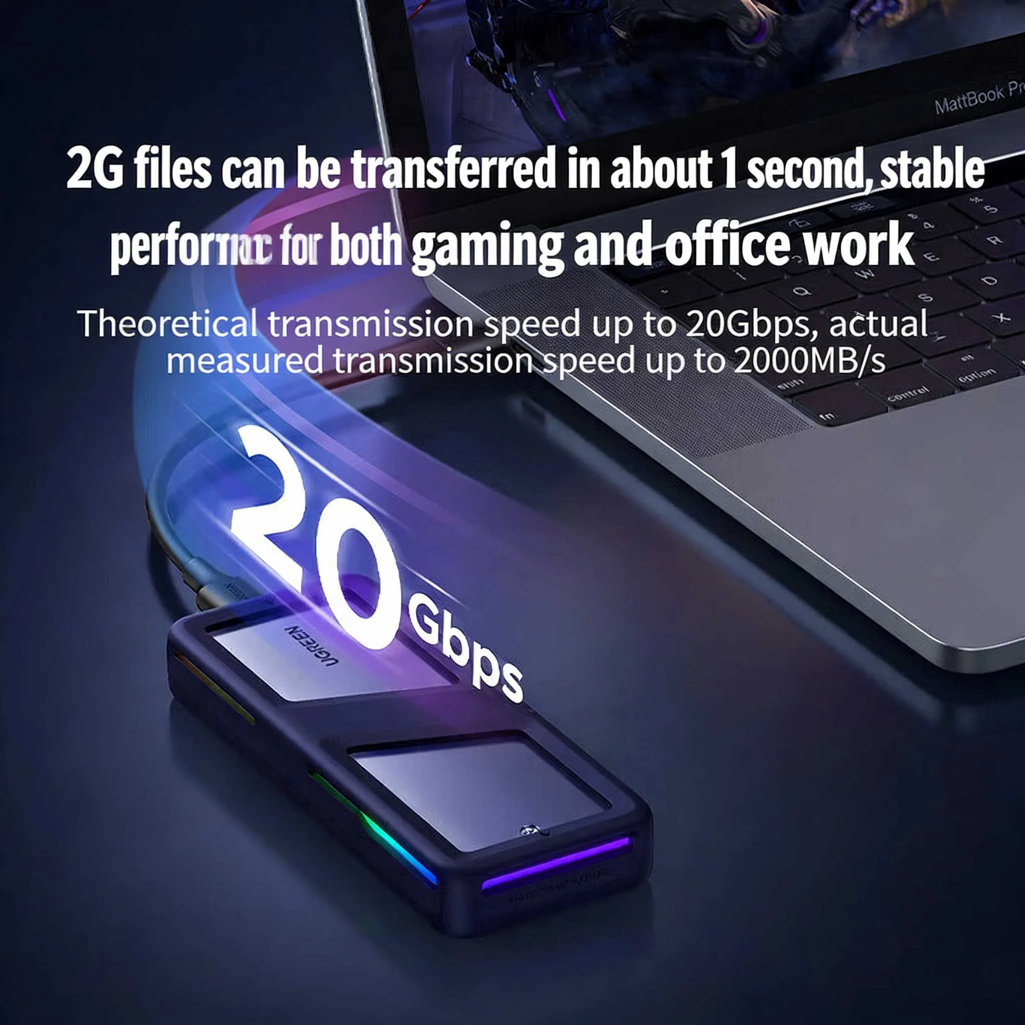 UGREEN 20Gbps M.2 NVMe/SATA 듀얼 프로토콜 RGB SSD 인클로저