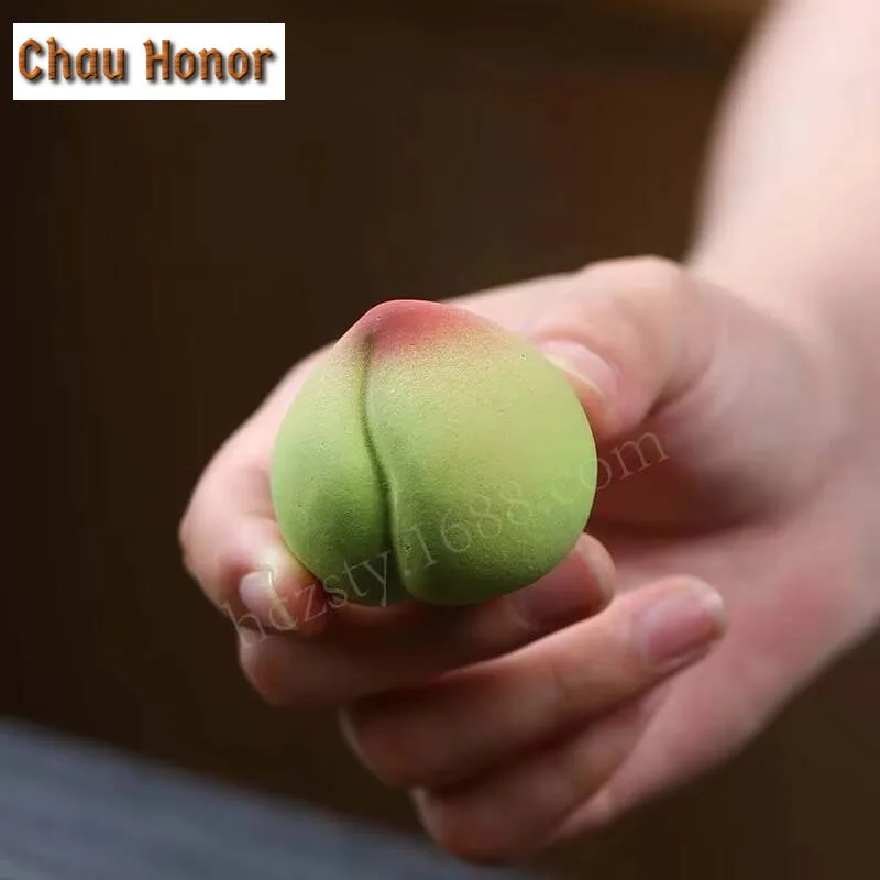 2pc Creativity Longevity Peach Statue Model Ornaments Yixing Purple Clay Tea Pet Figurine Crafts Chinese Lucky Teaset Decoration