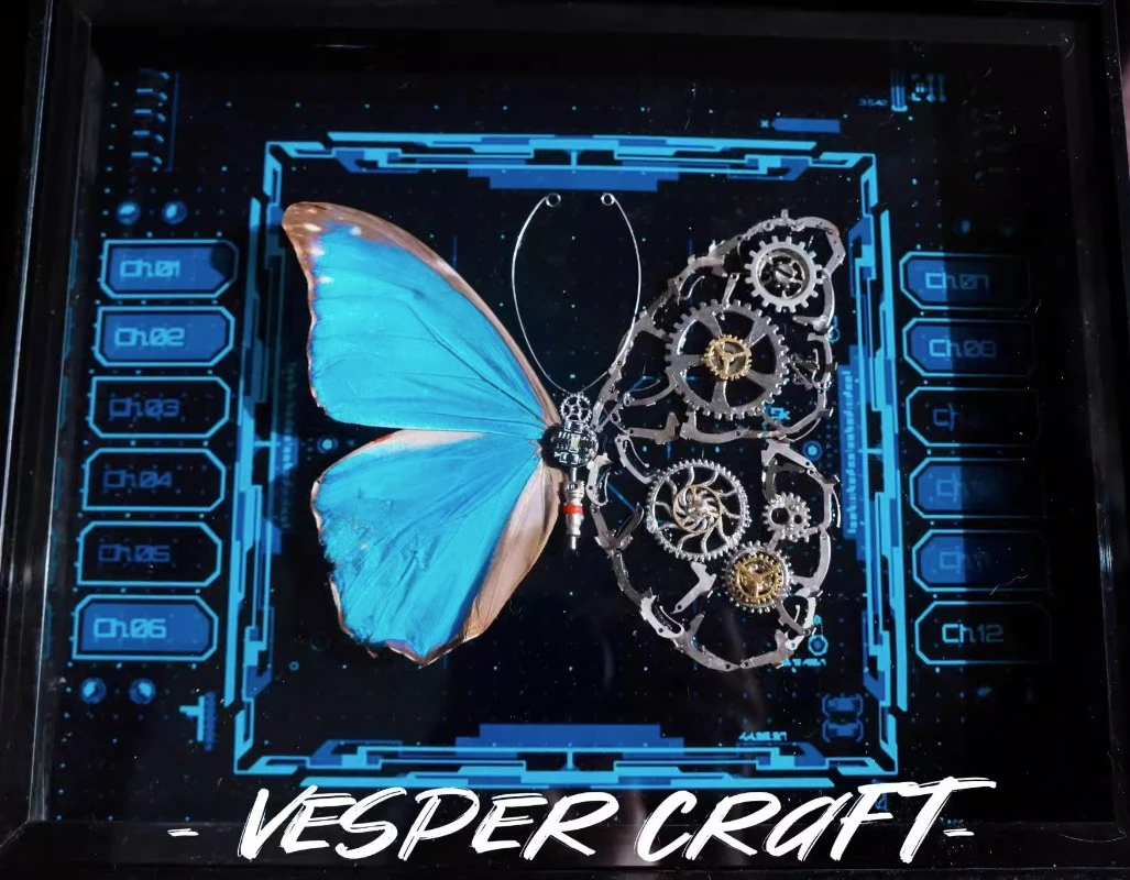 

Original Mechanical Butterfly Specimen Real Butterfly Craft Ornament Cyberpunk Functional Wind Niche Creative Gift Home Decor