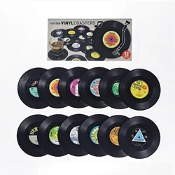 Vinyl Record Coaster Set with Humorous Labels - Protects Furniture from Water Marks - 10.5cm (12pcs  no  holder)