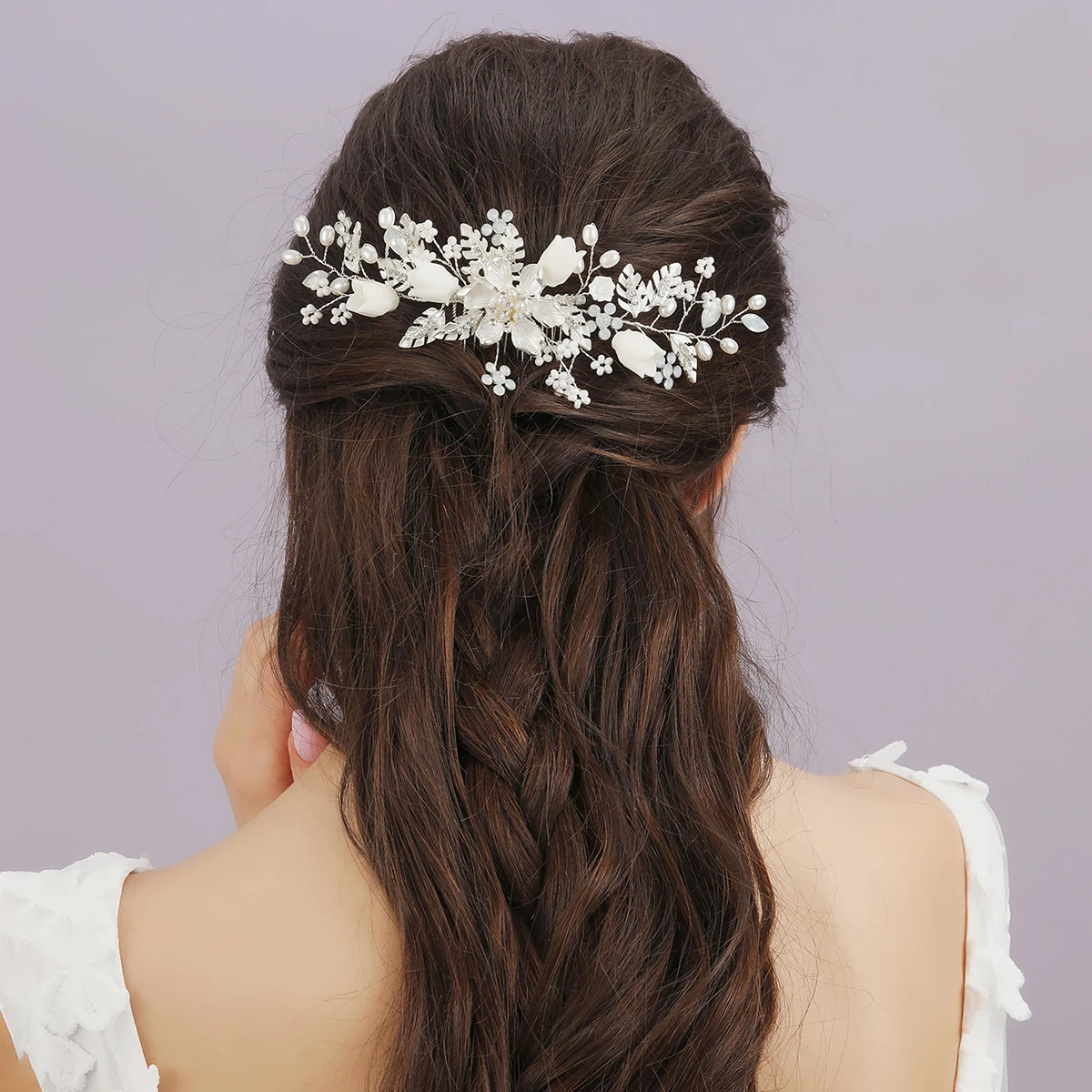 Wedding Hair Accessories Flower Pearls Hair Combs For Women Bride Alloy Leaves Bridal Side Band Fashion Hairband