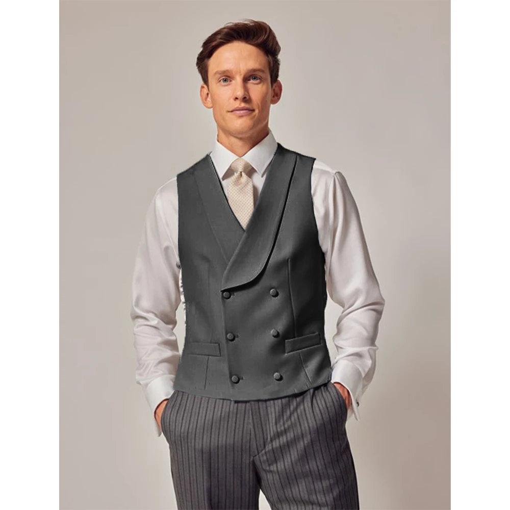 Double Breasted Men's Vest for Wedding Party Dress Vest Man Formal Shawl Lapel Gentleman Vests for Grooms Suits Waistcoat Male 6