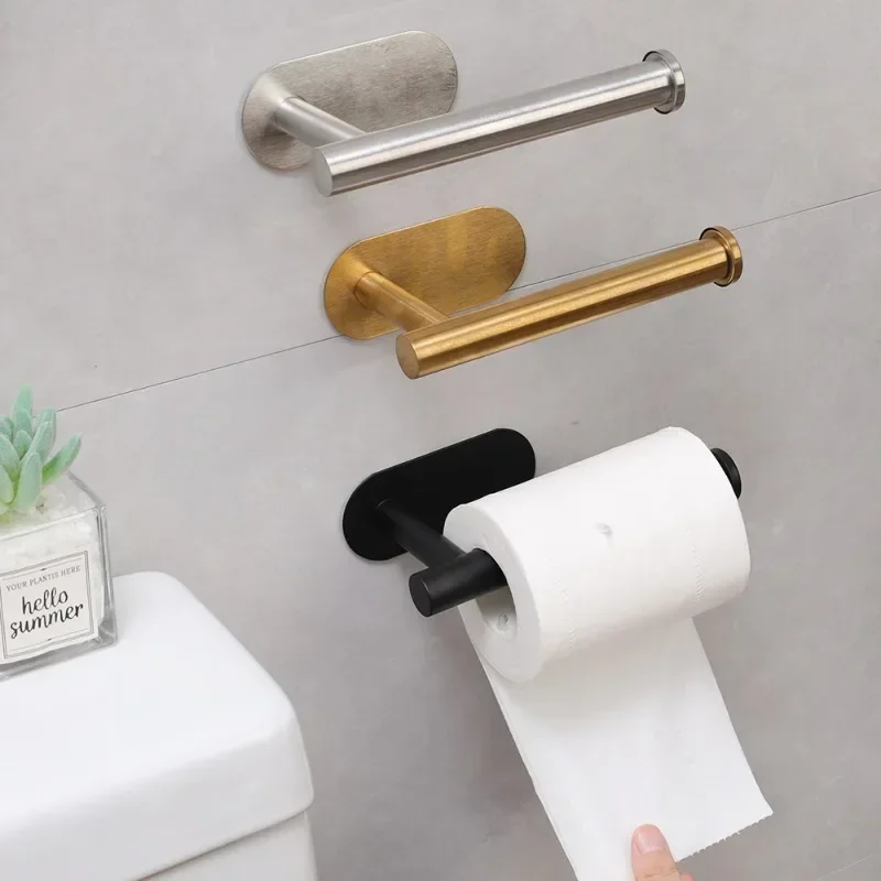 Self Adhesive Toilet Paper Holder Gold Stainless Steel Wall Mount No Punching Tissue Towel Roll Dispenser Bathroom Paper Hooks paper towel holder toilet paper holder toilet roll holder tissue holder