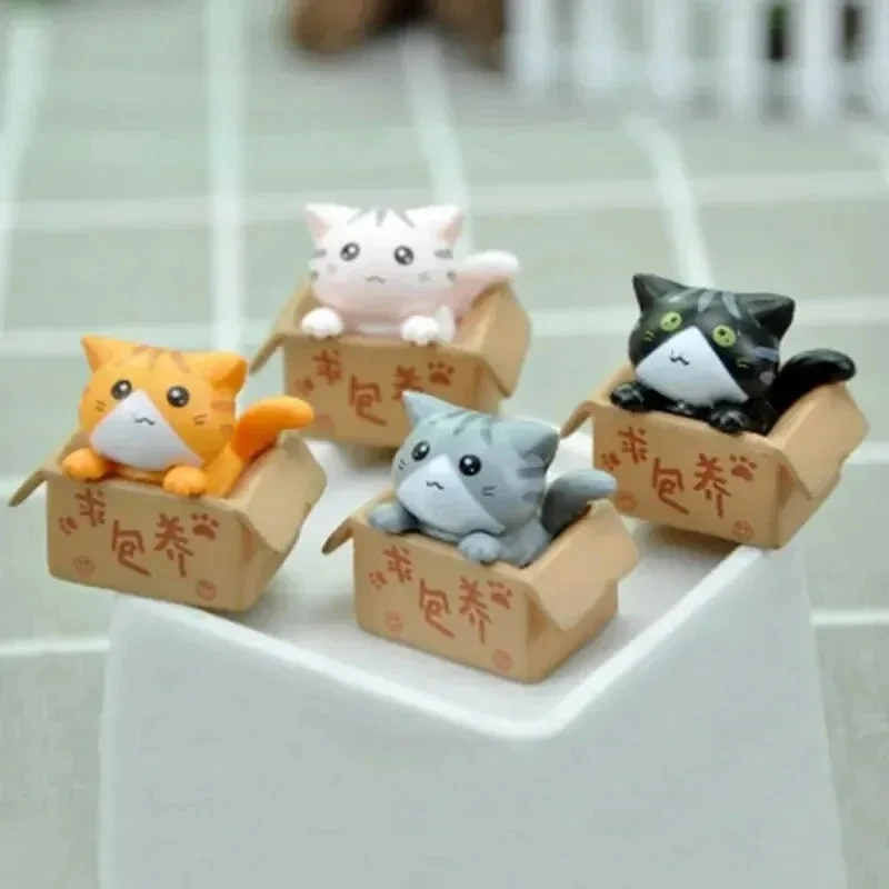4pcs Mini Cat Ornament Garden Kitten Statue Gift For Kids Children Baby Room Cute Kawaii Toy Miniature Figurines Home Decoration 5