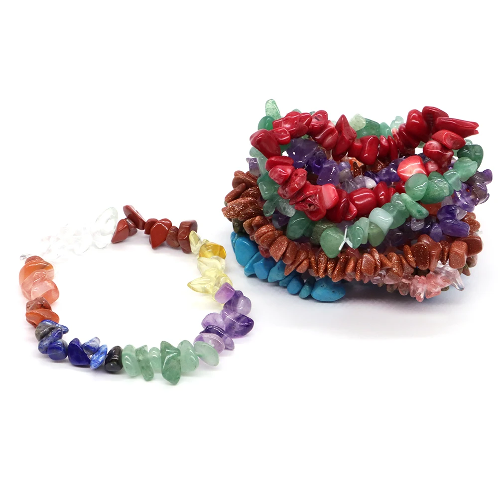 Irregular Chips Natural Stone Bracelet Aquamarine Beads Crystal Quartz Gravel Reiki Stretch Bangle Energy Jewelry Women Men Gift