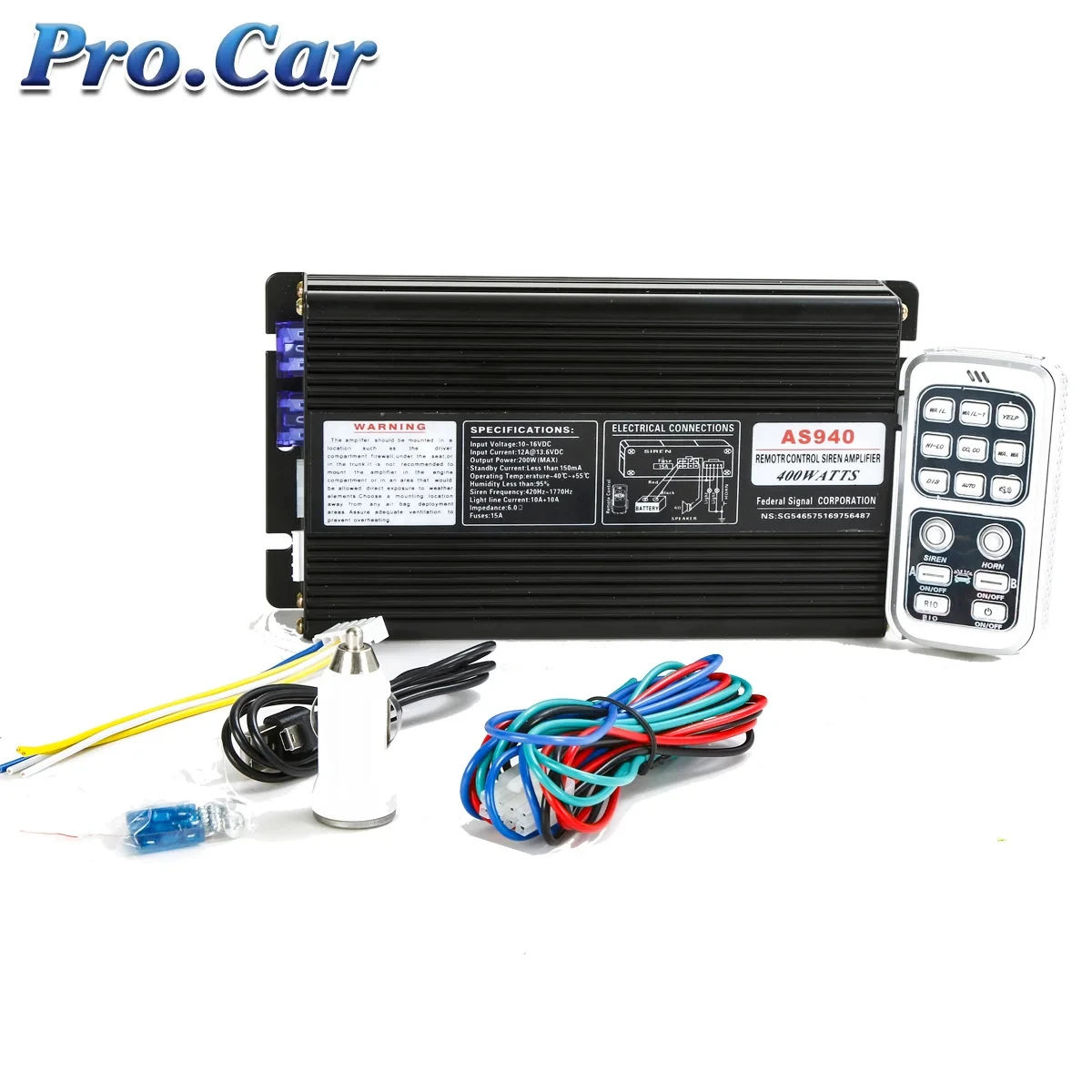Car Siren Horn Car Air Horn Audio Speakers Kit Warning Buzzer Speaker Police Siren Car 400W MIC Speaker System PA 12 Sound Loud for 12V/24V Car Truck Warning Alarm amplifier Siren Fire Speaker