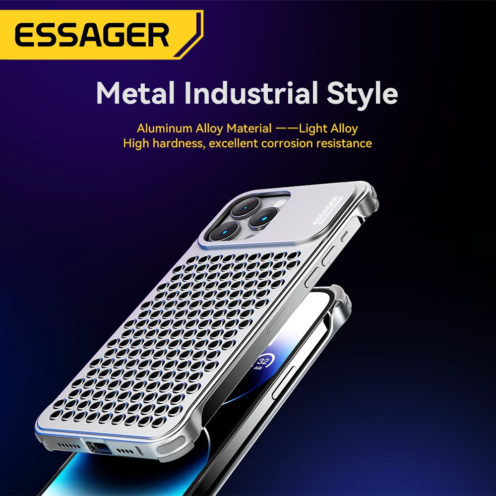 Essager Aluminum Alloy Phone Case Hollow Heat Dissipation Anti-fall Shockproof  Phone Cover For Iphone 13 14 Pro 14 13Pro Max