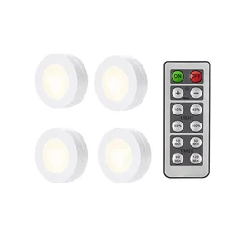 Wireless LED Puck Light with Remote Control - Dimmable Battery - Powered Night Lamp for Under Cabinet, Kitchen, and Closet (3 color)