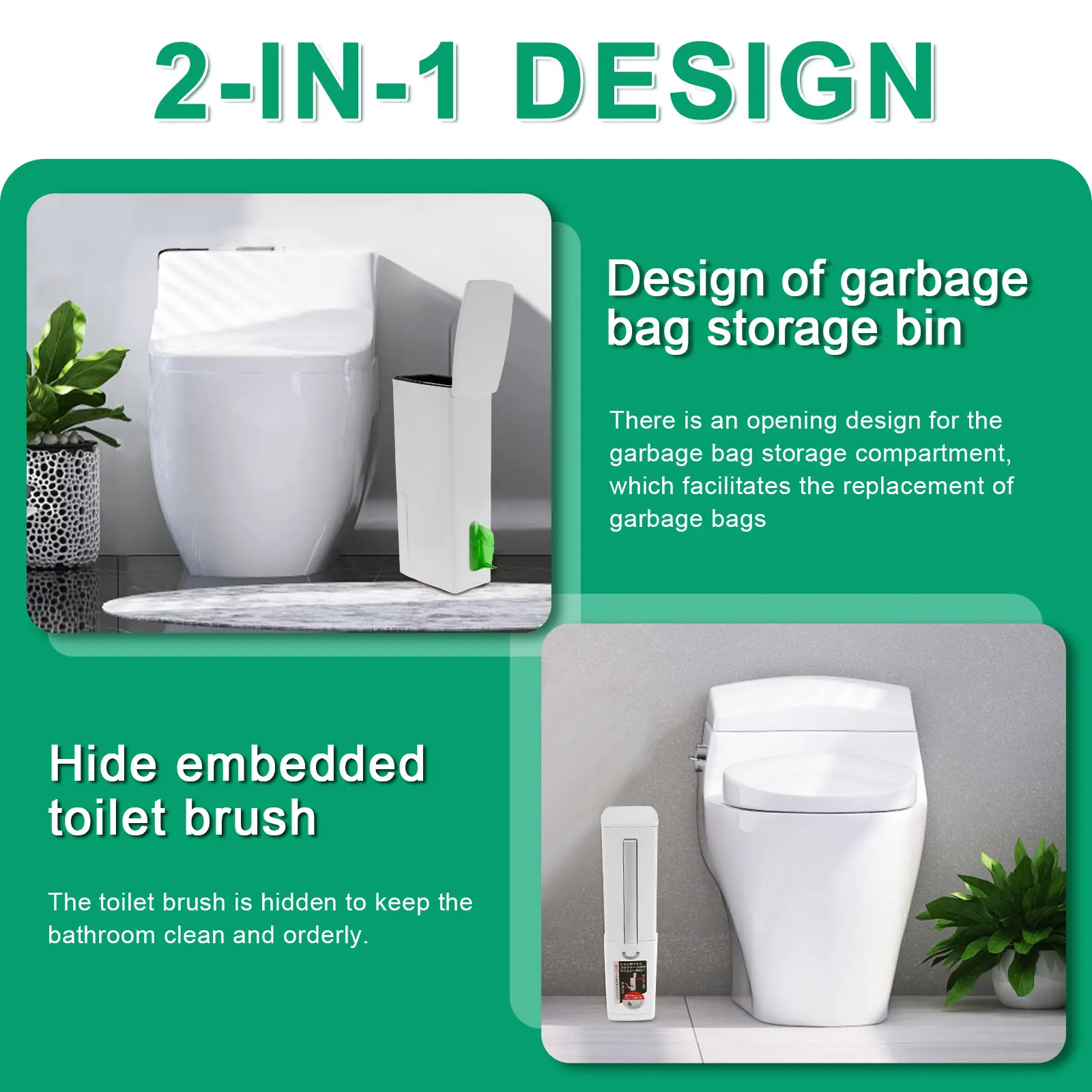 Slim Trash Can Narrow PP Integrated Toilet Brush Waste Bin with Flip Lid Draining Design for Bathroom Narrow Spaces Garbage Bin