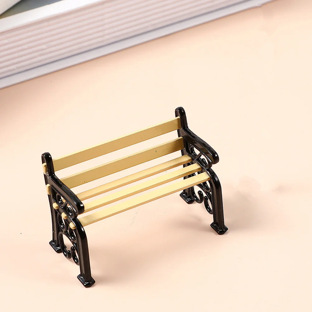 

2 Pcs Dollhouse Stool Kids' Toys Street Chair Model Miniature Miniatures Decorative Bench Metal Park Ornament