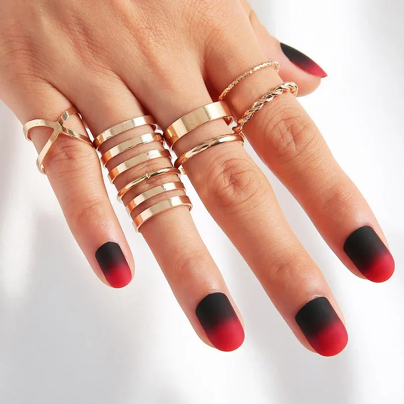 Women Girls Ring Set Punk Round Hollow Geometric Cross Twist Open Joint