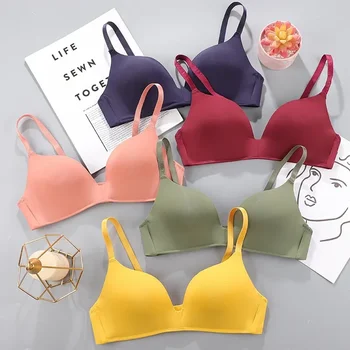 Women No Wire Push Up Seamless Bra Sexy Underwear Girls Students Breathable Thin 12 Colors Bras Female's Bra Breathable Gathered 1
