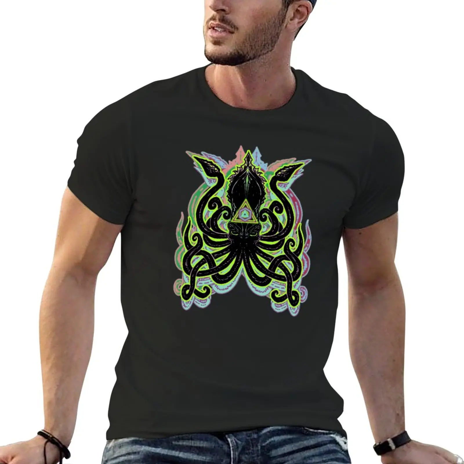 T-Shirt Neon Kraken Magliette Grafiche Magliette Oversize Per Uomo
