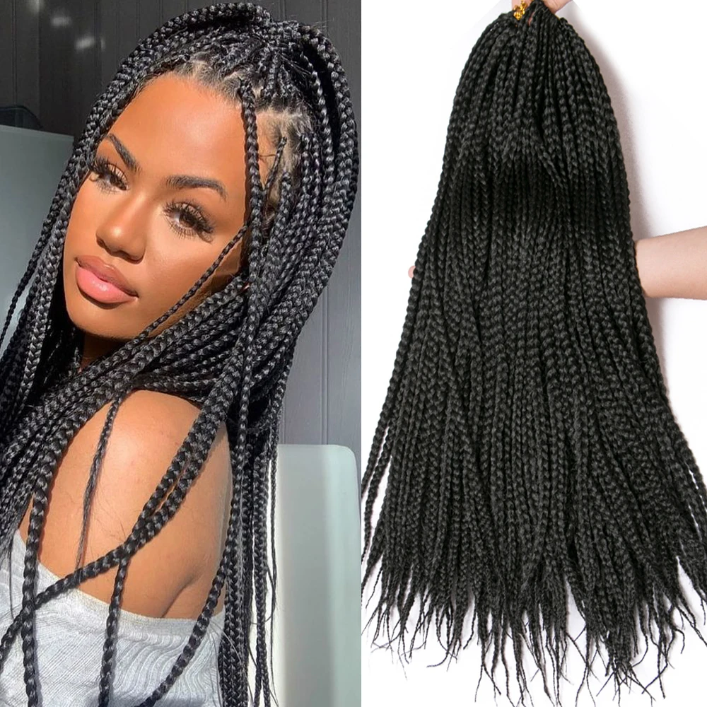 VERVES Box Braids Hair 14''18''24 Inch Synthetic Crochet Hair Extensions 22 Strands/pack Black Braiding Braids For Women
