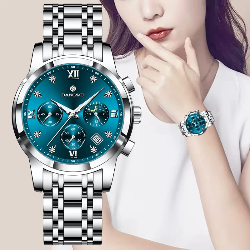 LIGE BANGWEI New Luxury Diamond Watch Women Fashion Simple Chronograph Wrist Watches for Women Waterproof Quartz Ladies Watch