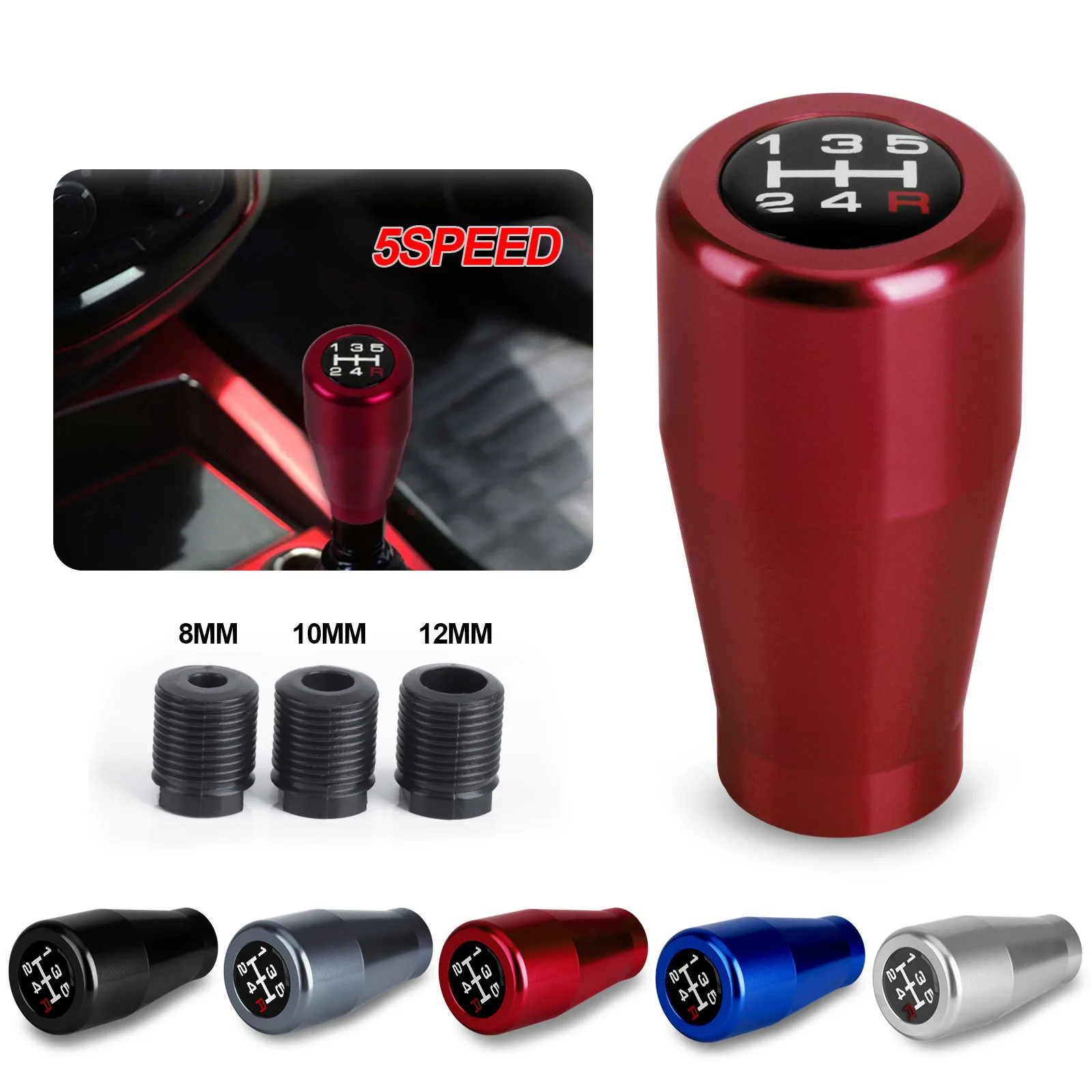 5 Speed Aluminium Gear Shift Knob Universal M8 M10 M12 Racing Shift