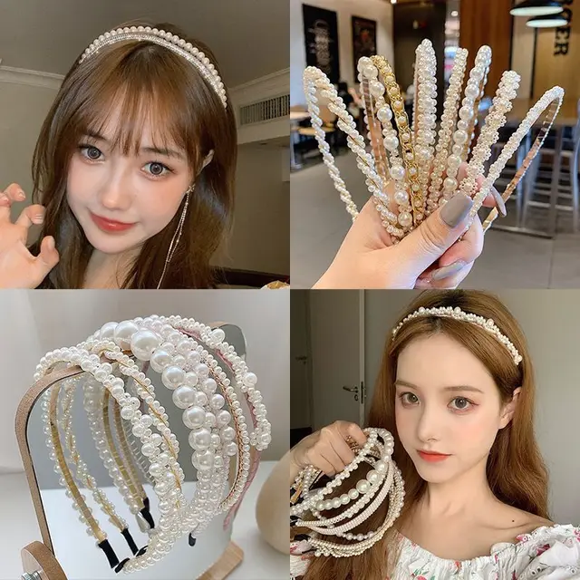 Aro para el pelo para mujer, diadema de perlas simples, antideslizante, accesorios para el cabello, novedad - Imagen 2