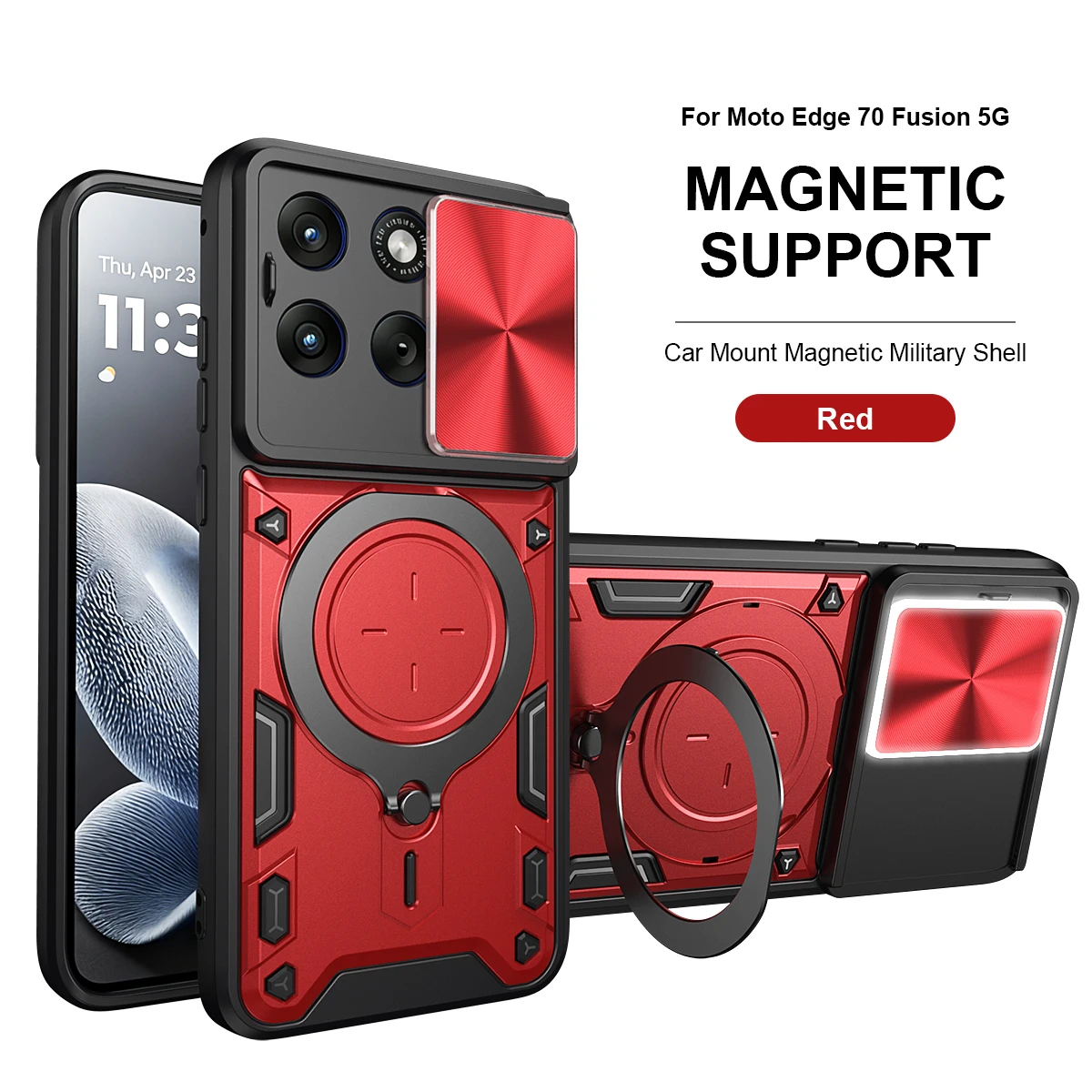 Rugged Armor Magnetic Bracket Phone Case with Slide Camera Protection Cover