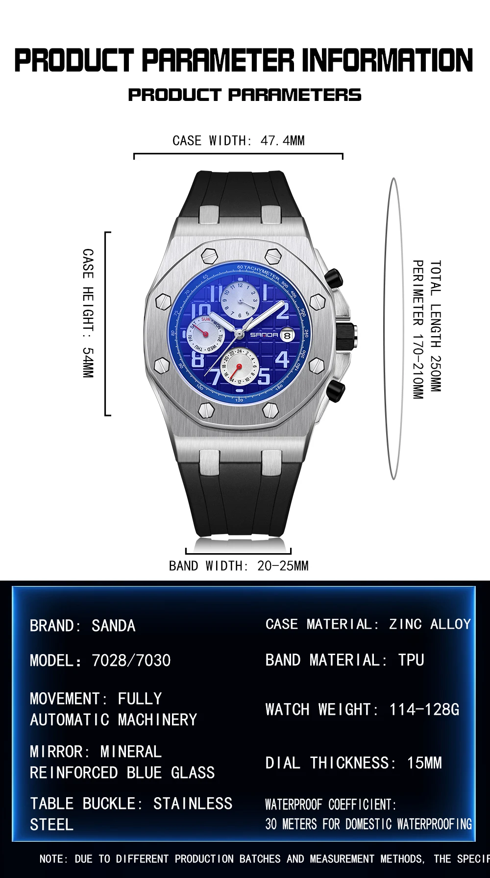 Sanda New Nightlight Weekly Calendar Mechanical Watch Fashion Trend Three Eyes Six Needle Fully Automatic Men's Watch 7028