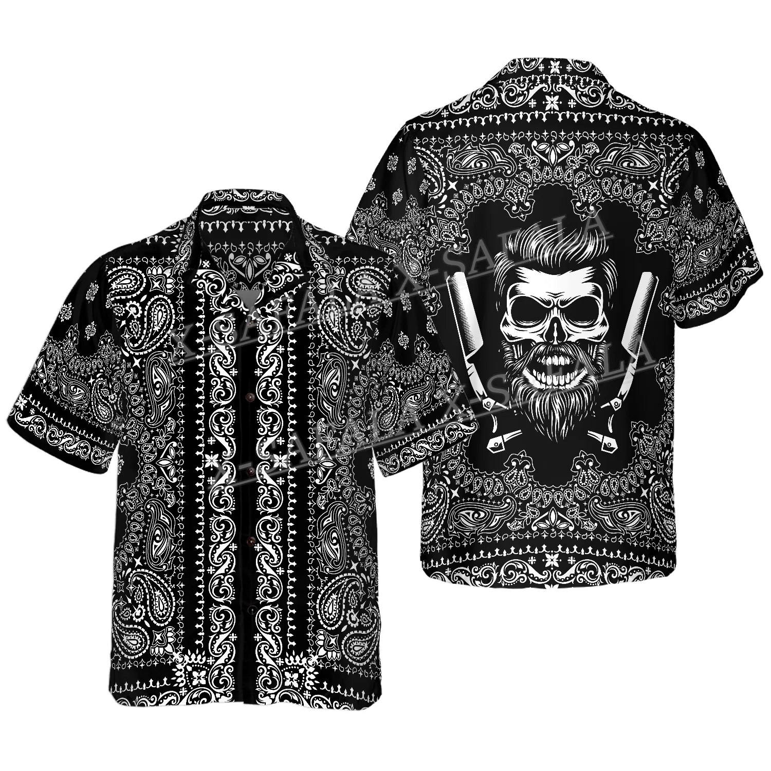

Barber Professional Razor Skull Head Haircut 3D Print Mens Hawaiian Beach Shirt High Quality Button Fashion Short Sleeve Tops-6