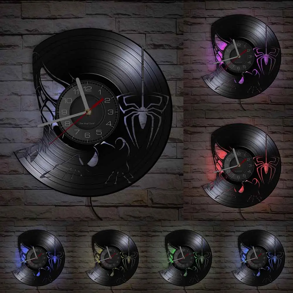 Peter Parker Vinyl Record Wall Clock For Kids Room Spider Superhero Homecoming Silent Non Ticking Quartz Clock Home Decor Watch 6