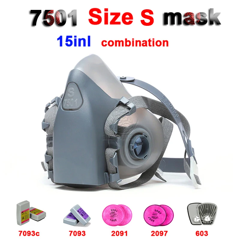

7501 Respirator Gas Mask Size S small comfortable industry efficient safe cover match 2091/2097/7093 filter protective mask