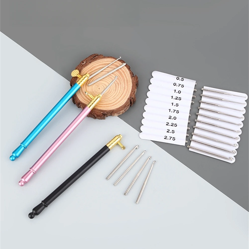 

11Pcs/Set Interchangeable Crochet Needles DIY Hand Embroidery Needles 10 Size Needles Aluminium Handle Poking Pen Crochet Tool