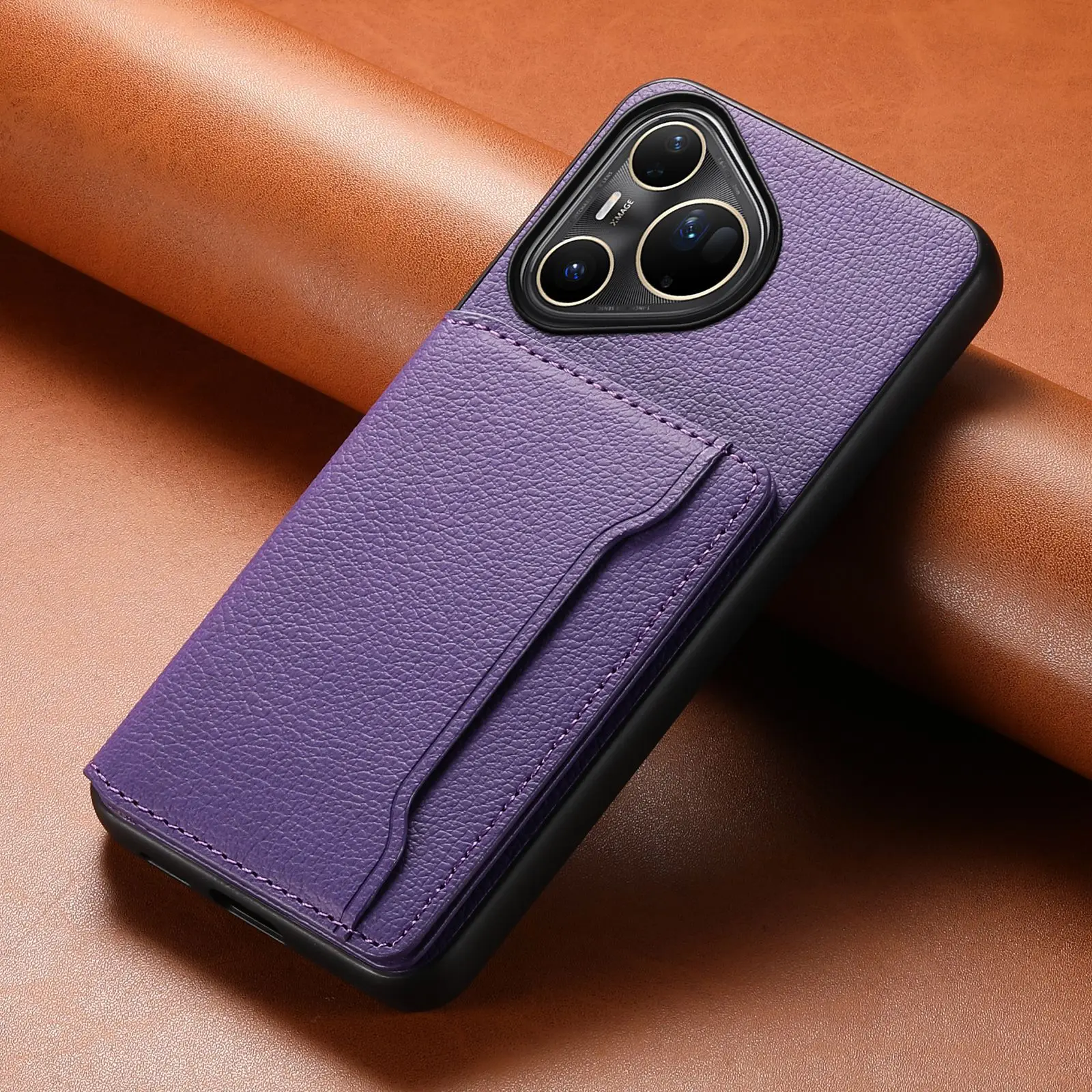Leather Phone Case with Magnetic Card Holder and Wallet Bracket Cover