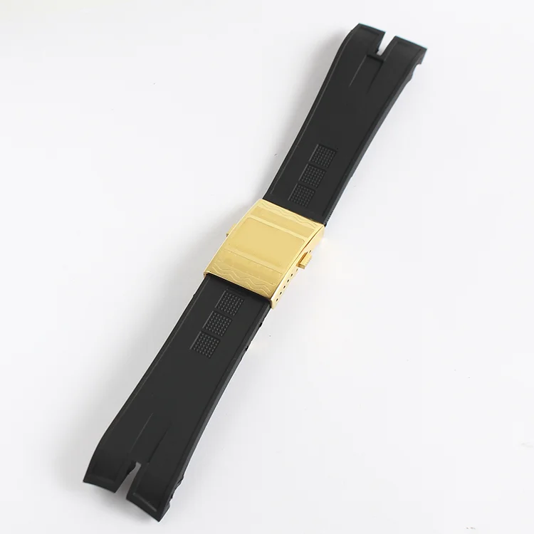 26.5mm Watch Accessories Black Nature Rubber Silicone Watchband Band For Roger Dubuis Strap For Easy Diver Belt Folding Buckle