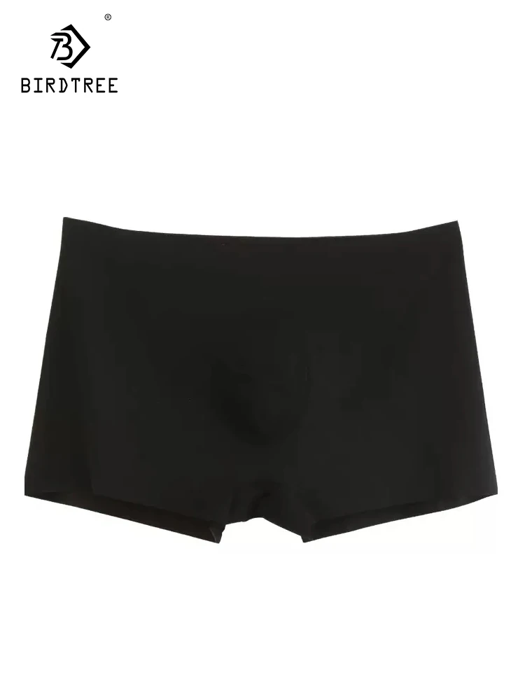 BirdTree 30%Mulberry Silk 40% Modal Underwear, Men's One Piece Seamless, Breathable Boxer Briefs, 2024 Spring Summer P41922QC