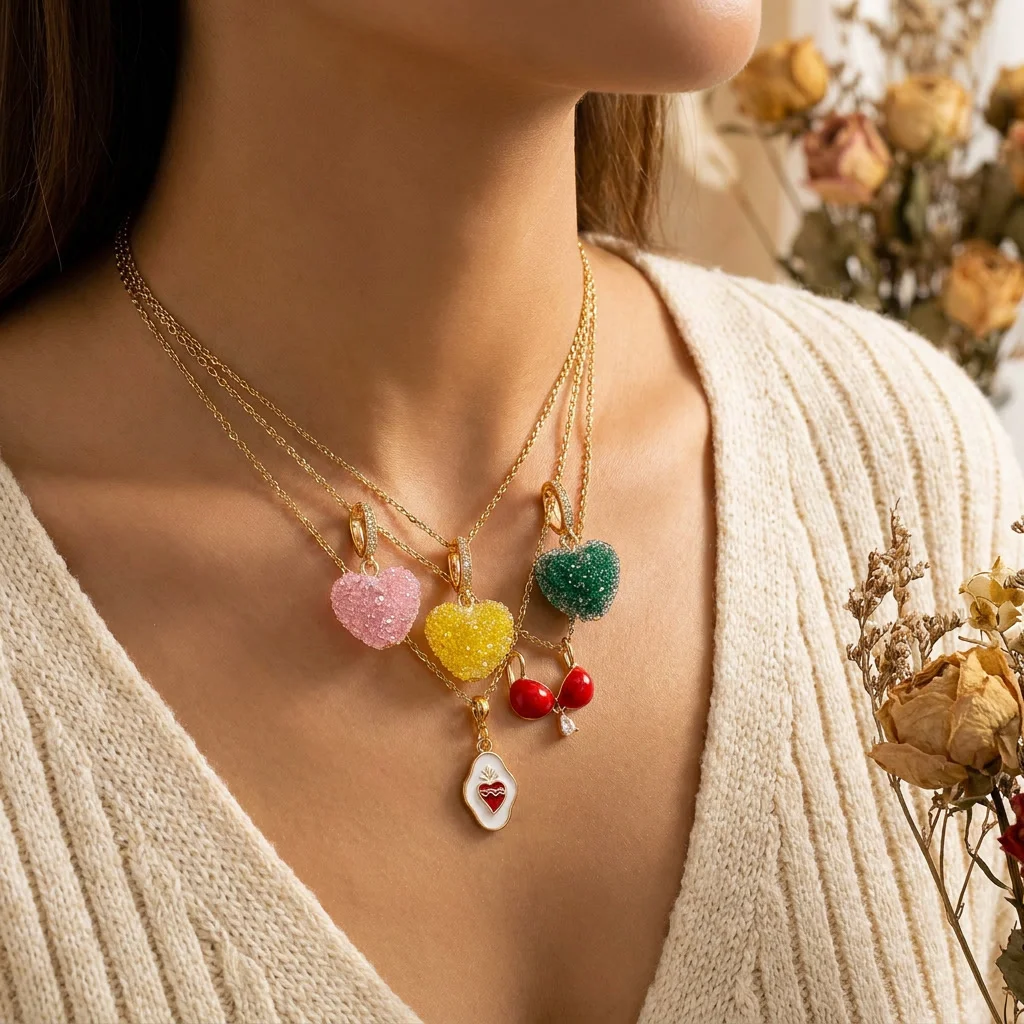 3 Stück Dopamin-Anhänger im modischen, farbenfrohen Apfel-Herz-Design zum Selbermachen für Schmuck.