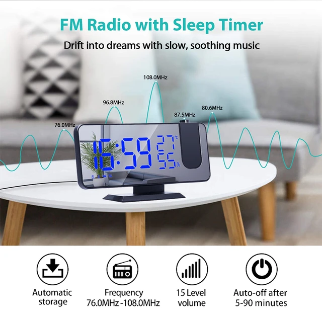 Reloj Despertador Digital con Proyección LED, Dispositivo Electrónico para  Mesilla de Noche del Dormitorio con Radio FM y Proyector de Tiempo -  AliExpress