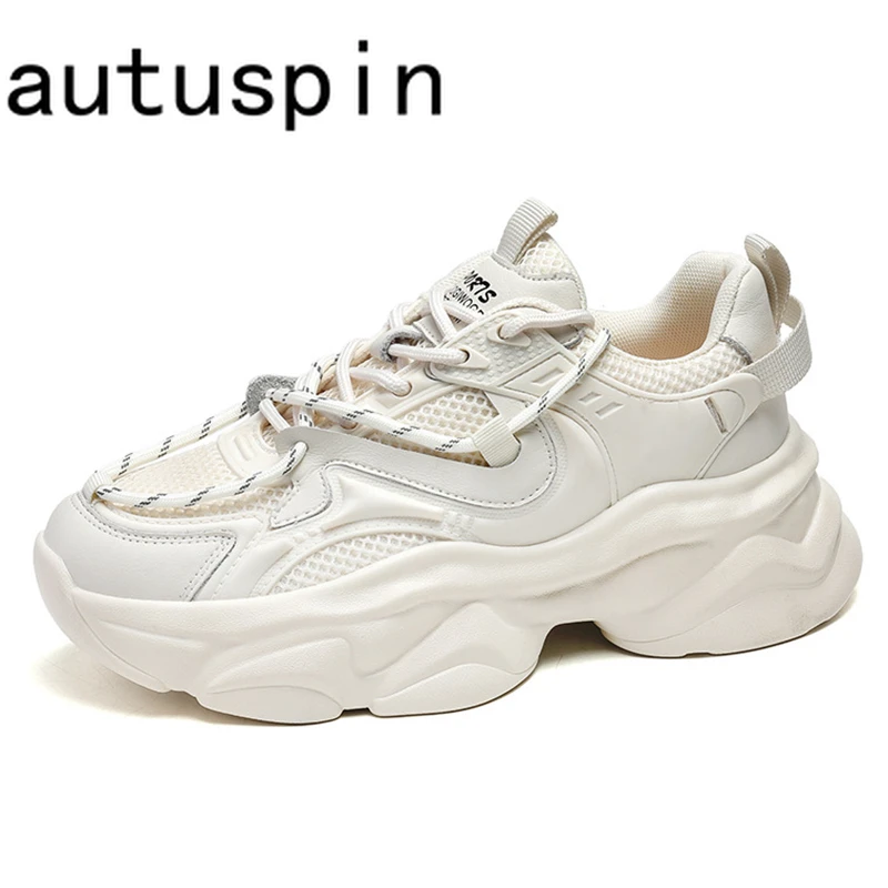 

Autuspin New Splicing Women Sneakers Summer Autumn Fashion Genuine Leather Casual Sports Shoes Breathable Mesh Sneaker Students