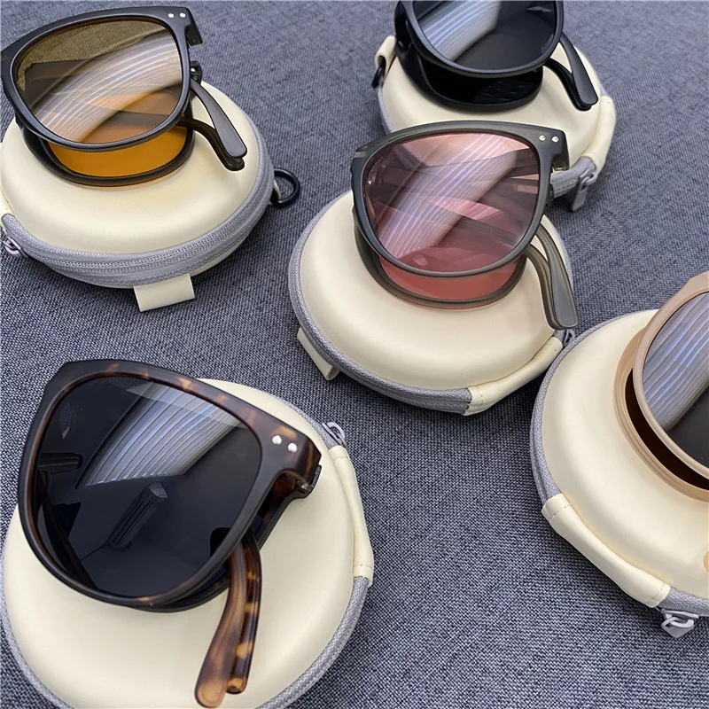 2022 New Women\'s Fashion Folding Sunglasses Women\'s Brand Designer Glasses Oval Glasses Lady Retro Sunglasses UV400 Protect