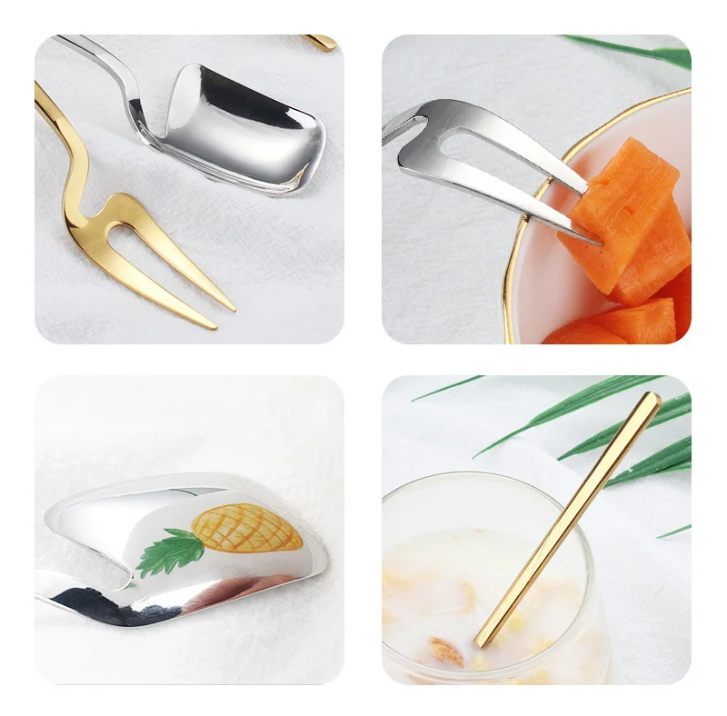 Stainless Steel Fruit Fork Wall-mounted Gold Plated Long Handle Stylish Latte Ice Cream Sundae Coffee Spoon 1pcs stainless steel spoon fruit fork