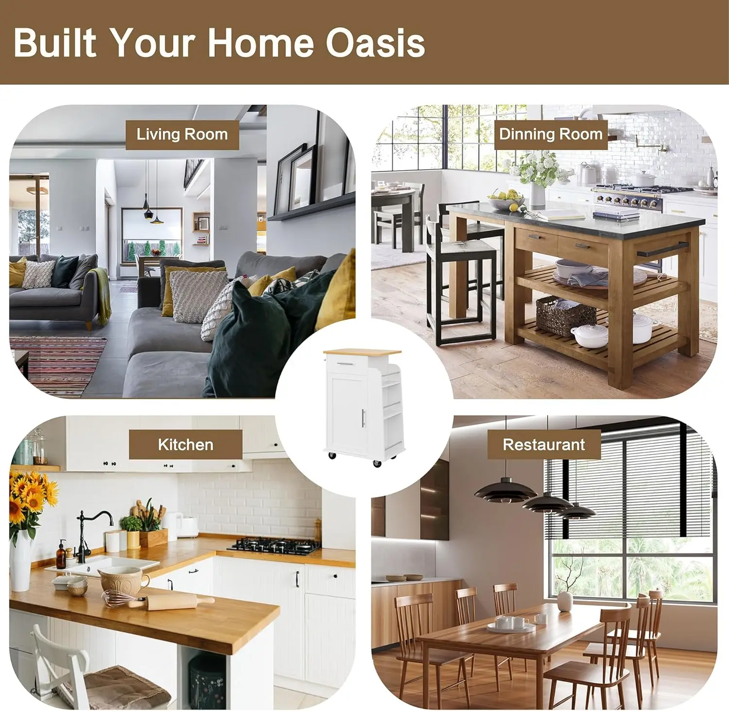 Kitchen Island with Storage Cart Table Rolling Butcher Block Cabinets Small on Wheels Portable Drawers Mobile Moveable Narrow
