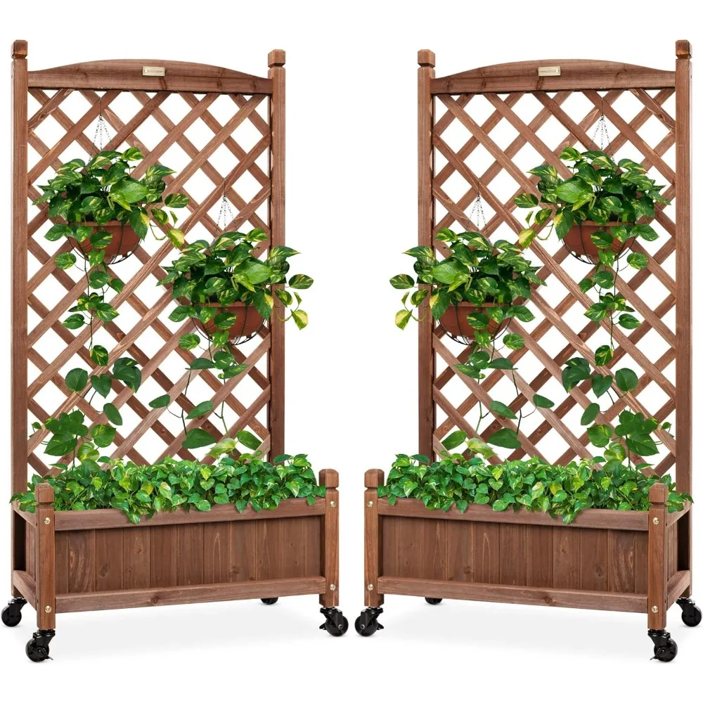 

Набор из 2 искусственных решетчатых решетки 48 дюймов и алмазной решетки, мобильная уличная поднятая садовая кровать для подъема растений с дренажными отверстиями