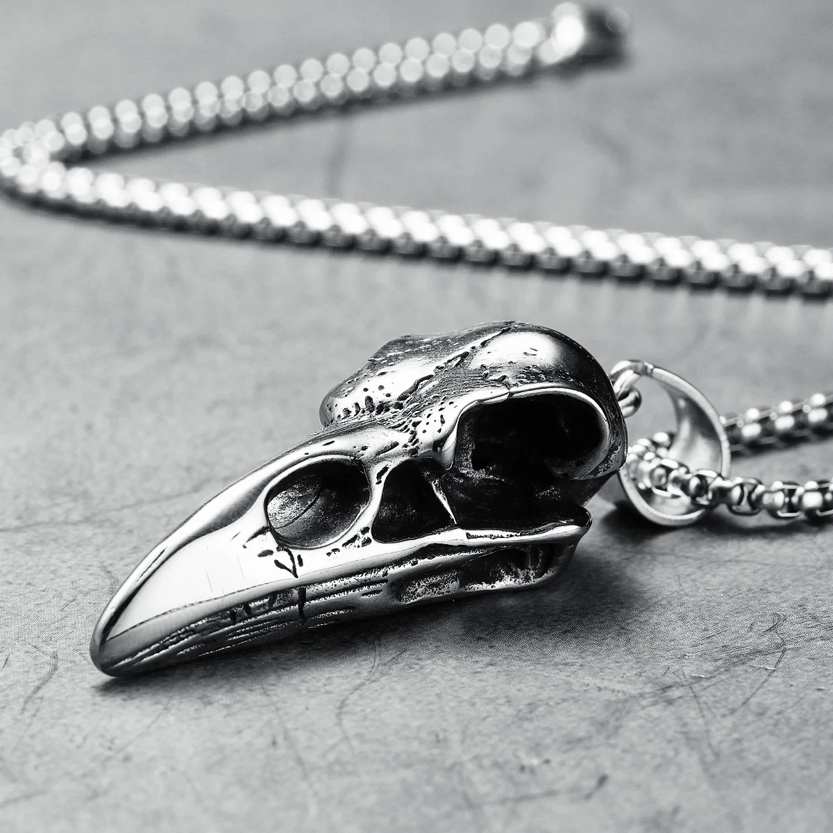 Ciondoli Con Teschio Di Corvo Collana Da Uomo In Acciaio Inossidabile Guerra Danneggiata Catena Di Scheletro Gotico Rock Punk Party Per Amico Regalo Di Gioielli Maschili - Foto 2