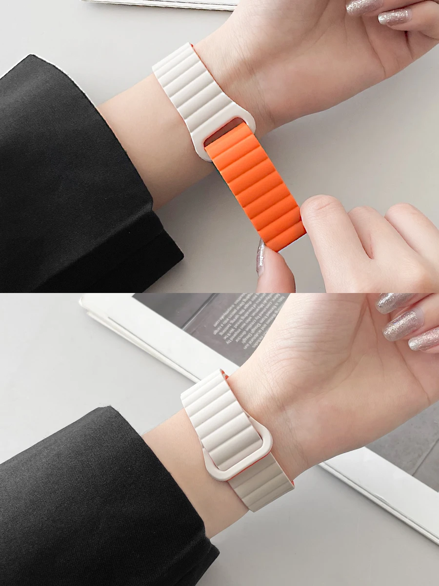 Magnetic Loop Silicone Link Bracelet - Universal Smartwatch Band, 20mm/22mm Strap