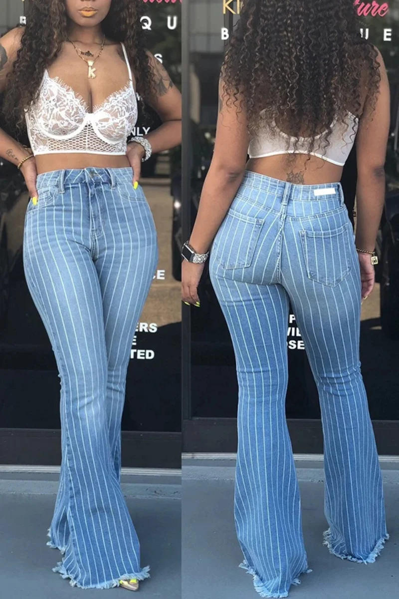 Summer Women's Star Print Sexy Ripped Fringed Jeans 2023 Summer Plus Size High Waist Slim Elegant Flared Jeans Harajuku Pants