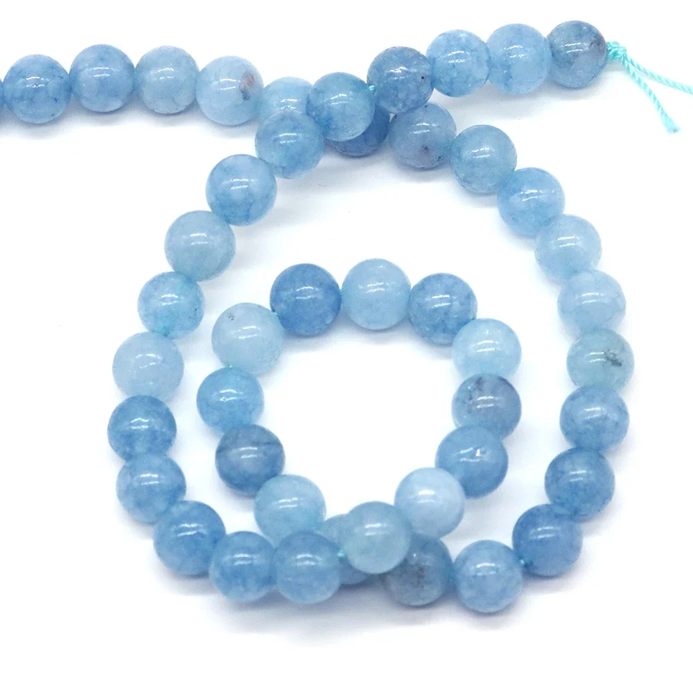 쥬얼리 제작용 천연 라운드 아쿠아 마린 스페이서, 느슨한 스톤 비즈, 치유 크리스탈, DIY 참 팔찌 목걸이 액세서리