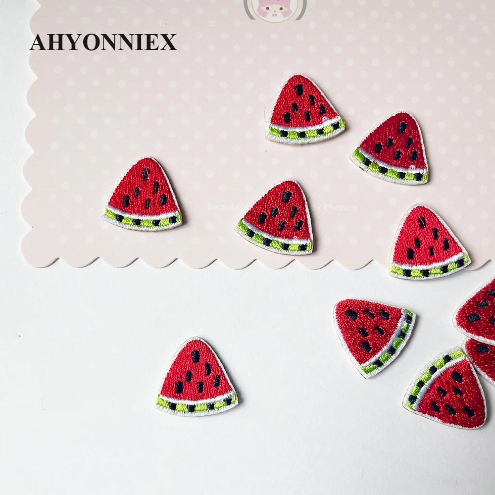 AHYONNIEX 자수 미니 수박 패치, 가방 재킷 청바지, 의류용 아이언 온 패치, 작은 접착제 스티커, 로트당 10 개