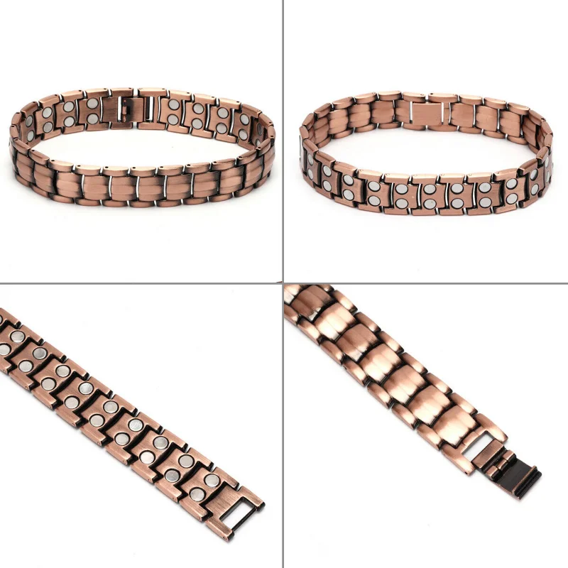 Bracelet Vintage en Cuivre Pur et Acier Inoxydable pour Homme, Bijoux de Thérapie à Double Nucleo Magnet