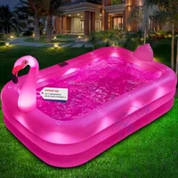 2026 Inflatable Pool with Lights Solar Flamingo Swimming Pool for Adults Durable Thickened Pool for Backyard Outdoor 100X63X20