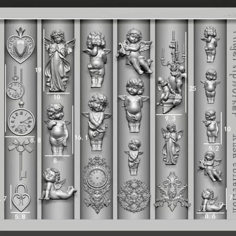새로운 엔젤 시계 3D 실리콘 네일 몰드 하트 잠금 네일 템플릿 DIY 네일 아트 장식 스탬핑 플레이트 매니큐어 디자인 도구